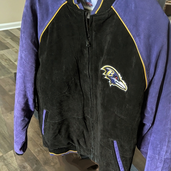 NFL Other - Baltimore Ravens Vintage Leather NFL Gold and Black Gold Satin Lined Jacket